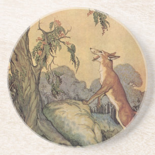 Vintage Aesop's Fables, Fox, Rooster and the Dog Coaster