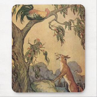 Vintage Aesop's Fables, Fox, Rooster and the Dog Mouse Mat