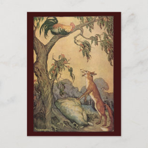 Vintage Aesop's Fables, Fox, Rooster and the Dog Postcard