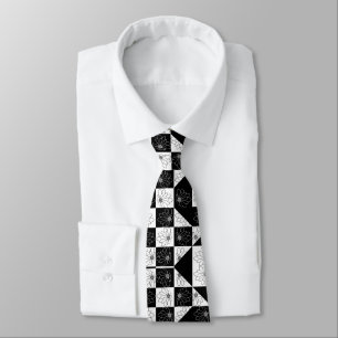 Vintage Aesthetic Floral Black White Chequerboard Tie