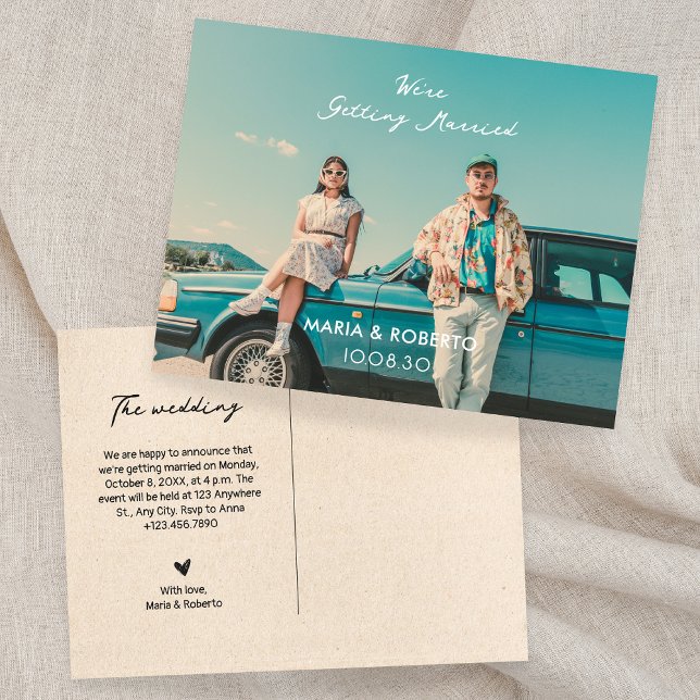 Vintage aesthetic photo we're getting married  postcard (Creator Uploaded)