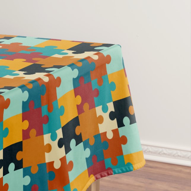 Vintage Aesthetic Puzzle Pieces Pattern Tablecloth (In Situ)