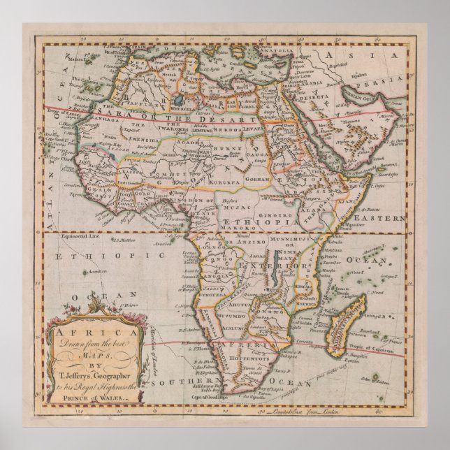 Vintage Africa Map (1770) Vintage African Continen Poster (Front)