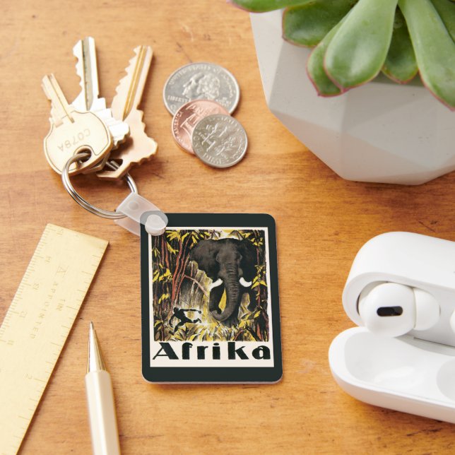 Vintage Africa Travel Poster, African Elephant Key Ring (Desk)