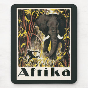 Vintage Africa Travel Poster, African Elephant Mouse Mat