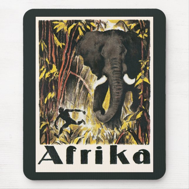 Vintage Africa Travel Poster, African Elephant Mouse Mat (Front)