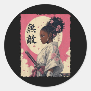 Vintage African Aamerican Samurai Warrior Afro Classic Round Sticker