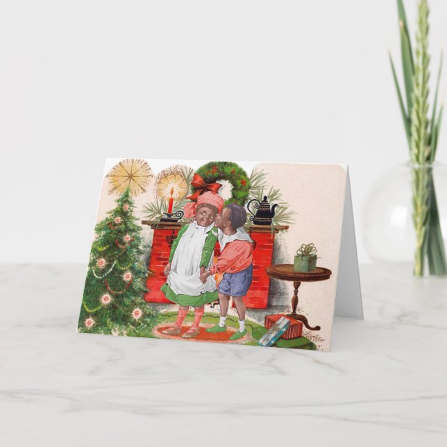 Vintage African American Children Christmas Card (Front)