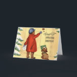 Vintage African American Christmas Card<br><div class="desc">Vintage African American Christmas Card with young boy and his dog knocking on a door, </div>