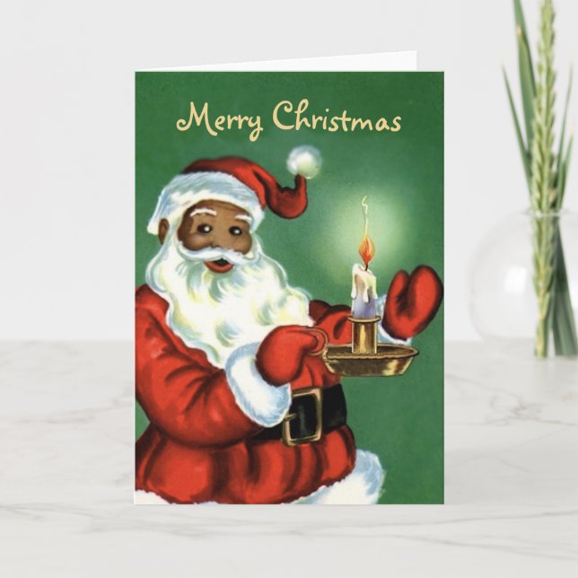 Vintage African American Christmas Card with Santa (Front)