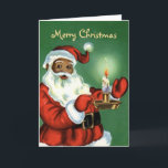 Vintage African American Christmas Card with Santa<br><div class="desc">Vintage African American Christmas Card with Black Santa holding Candle.</div>