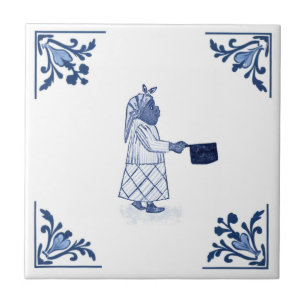 Vintage African American Cook Delft Blue & White Tile