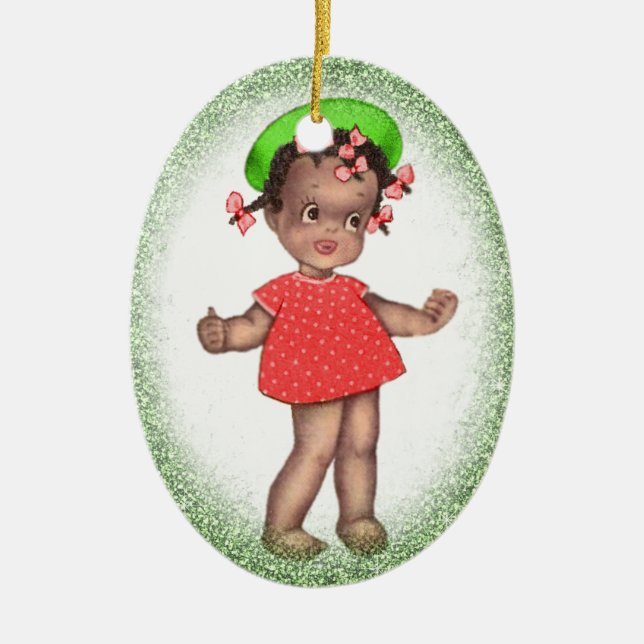 Vintage African American Girl Christmas Ornament (Front)