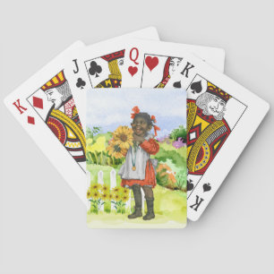 Vintage African American Girl Playing Cards