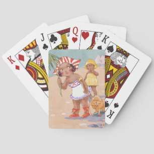 Vintage African American Girls on Beach Playing Cards