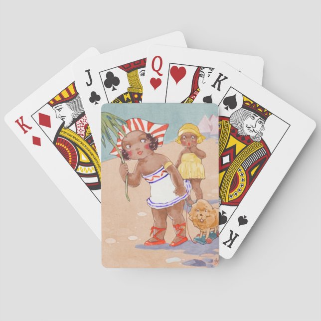 Vintage African American Girls on Beach Playing Cards (Back)