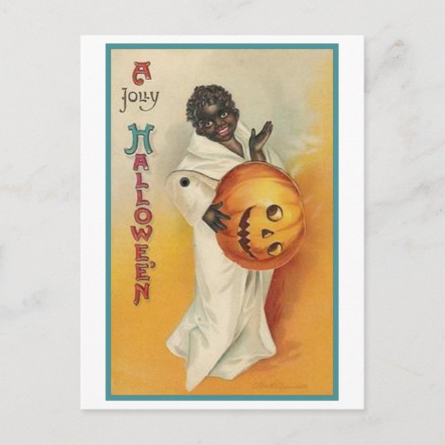 Vintage African American Halloween Holiday Postcard (Front)
