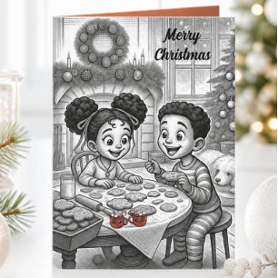 Vintage African American Kids Christmas Cookies Holiday Card