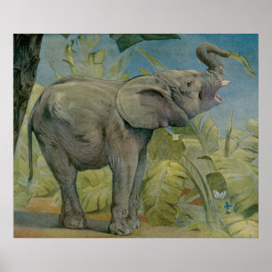 Vintage African Elephant in the Jungle, EJ Detmold Poster