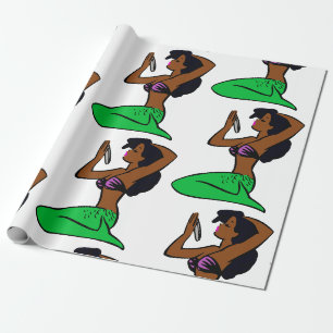 vintage african mermaid wrapping paper