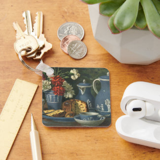 Vintage Afternoon Coffee, Cake, Tea and Flowers Key Ring
