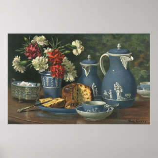 Vintage Afternoon Coffee, Cake, Tea and Flowers Poster