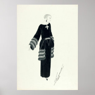 Vintage Afternoon Dress Art Deco Drawing by Erté Poster