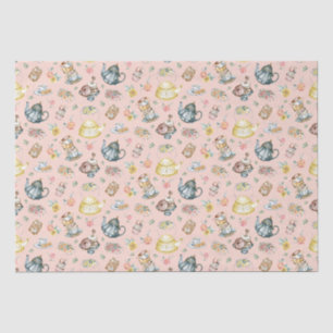Vintage Afternoon Tea & Roses Pattern on Peach Tissue Paper