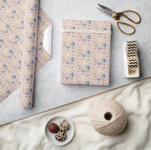 Vintage Afternoon Tea & Roses Pattern on Pink Wrapping Paper