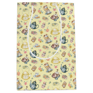 Vintage Afternoon Tea & Roses Pattern on Yellow Medium Gift Bag