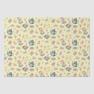 Vintage Afternoon Tea & Roses Pattern on Yellow Tissue Paper