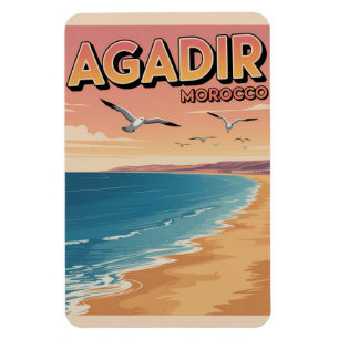 Vintage Agadir city beach morocco travel souvenirs Magnet