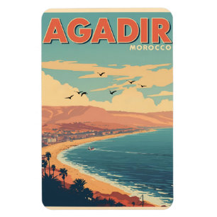 Vintage Agadir city beach morocco travel souvenirs Magnet