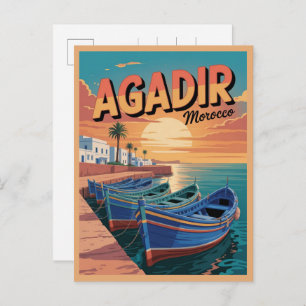 Vintage Agadir city beach morocco travel souvenirs Postcard