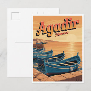 Vintage Agadir city beach morocco travel souvenirs Postcard