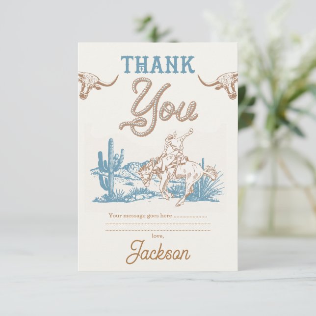 Vintage Agave Blue Green Cowboy Thank You Card (Standing Front)