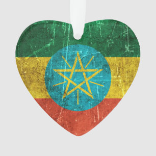 Vintage Aged and Scratched Flag of Ethiopia Ornament