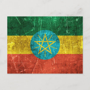 Vintage Aged and Scratched Flag of Ethiopia Postcard