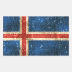 Vintage Aged and Scratched Flag of Iceland Rectangular Sticker