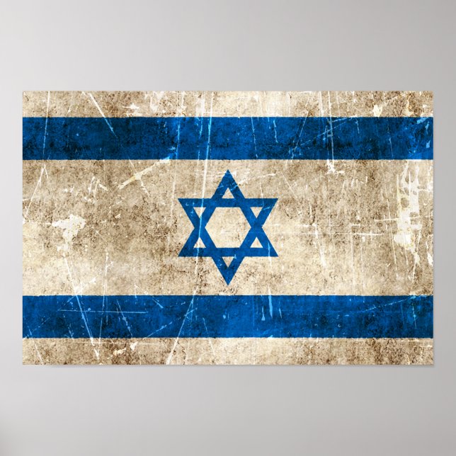 Vintage Aged and Scratched Flag of Israel Poster (Front)