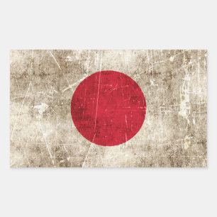 Vintage Aged and Scratched Flag of Japan Rectangular Sticker
