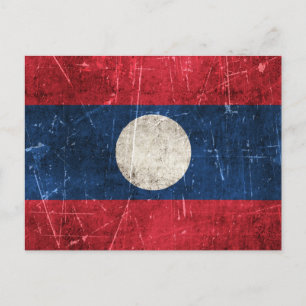 Vintage Aged and Scratched Flag of Laos Postcard