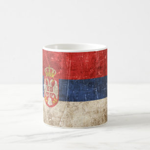Vintage Aged and Scratched Flag of Serbia Coffee Mug