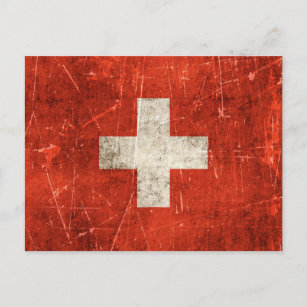 Vintage Aged and Scratched Flag of Switzerland Postcard