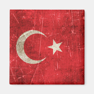 Vintage Aged and Scratched Flag of Turkey Magnet