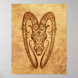 Vintage Aged Aries Zodiac Poster