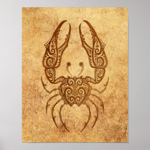 Vintage Aged Cancer Zodiac Poster