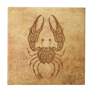 Vintage Aged Cancer Zodiac Tile