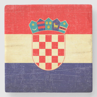 Vintage Aged Croatian Flag Stone Coaster