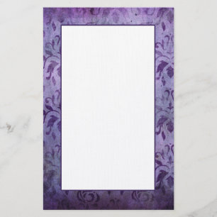 Vintage Aged Dark Purple Damask Note Paper
